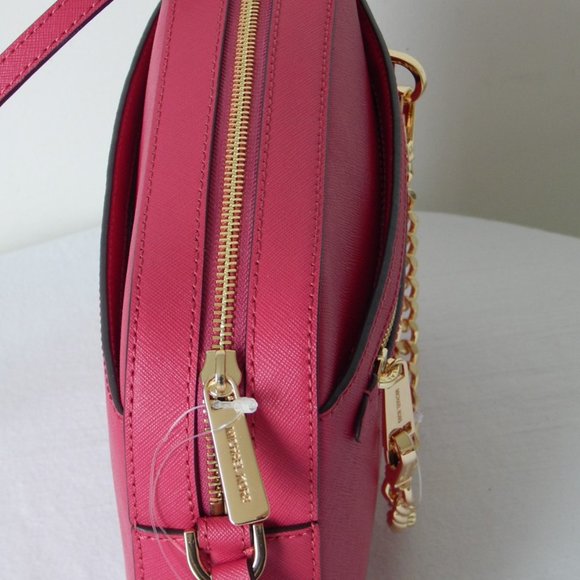 NWT Michael Kors Jet Set Item Leather LG EW Zip Chain Carmine Pink XBody Bag - Picture 11 of 14